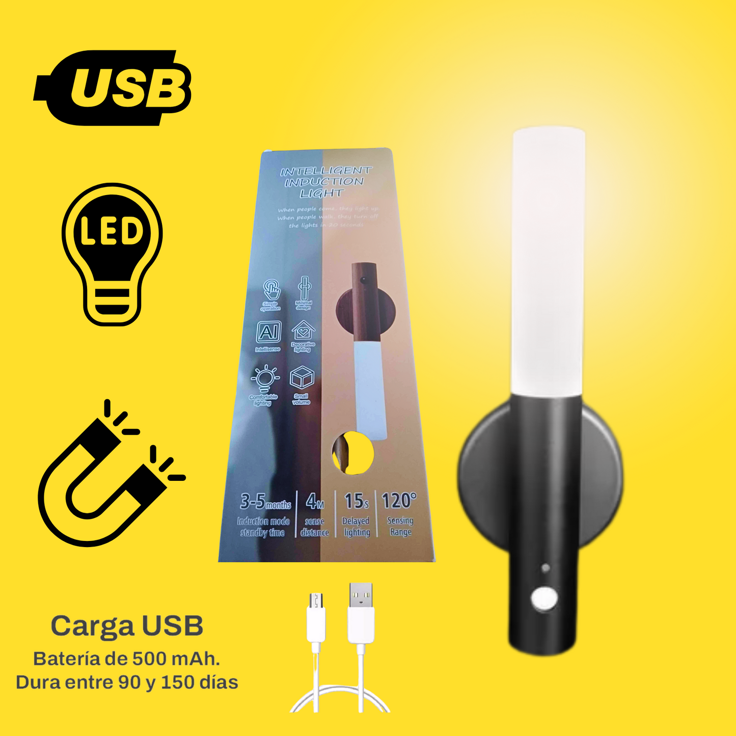 Lampara LED Sensor Movimiento USB Imán